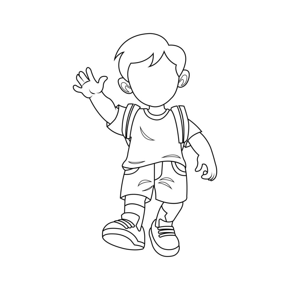 A line art design of a boy going to school with a bag vector