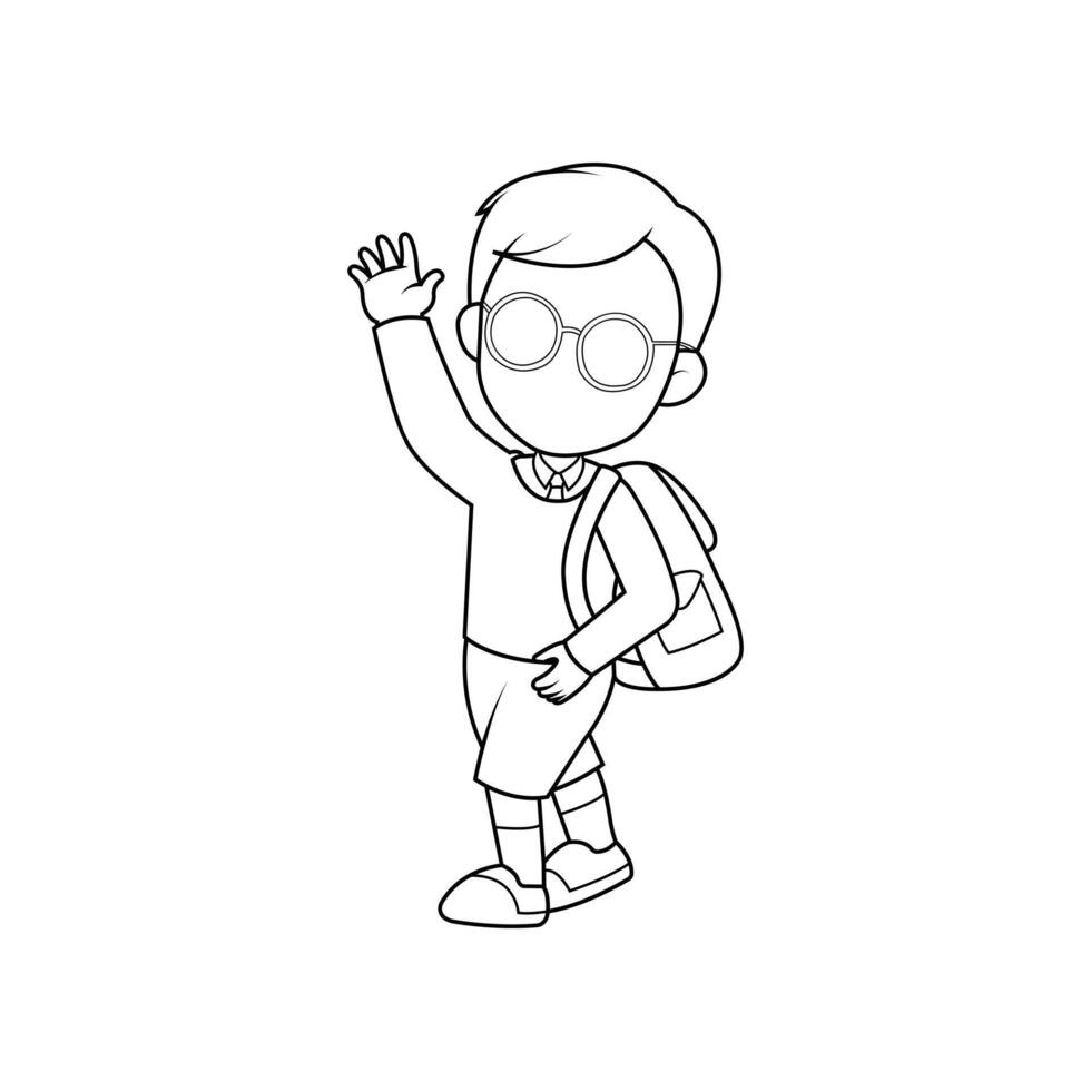 Line art of a student going to school free download vector
