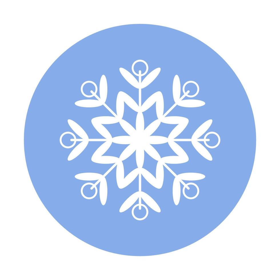 White snowflake icon in blue circle. Flat design. vector