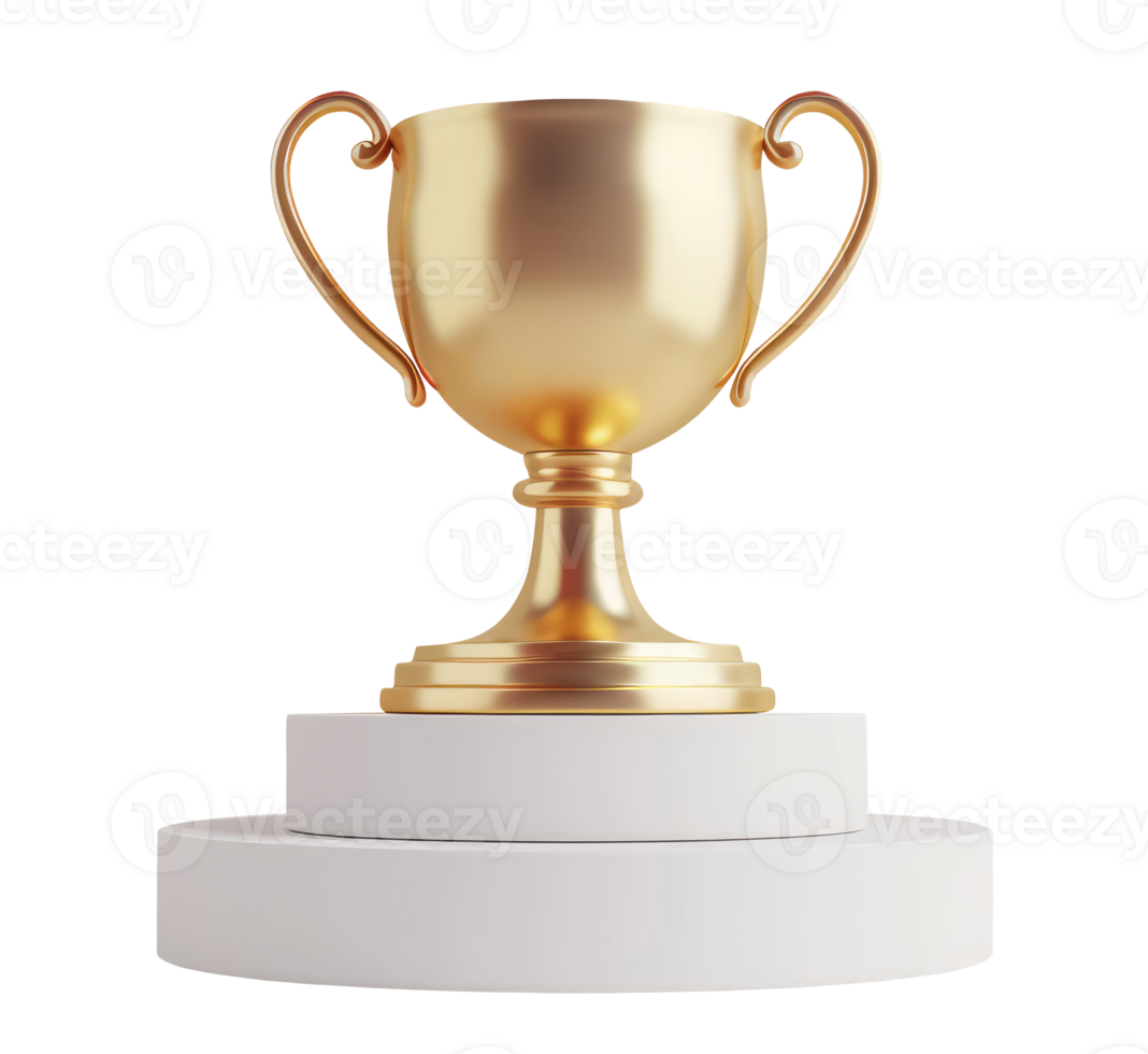Gold cup standing on a podium isolated on transparent background png