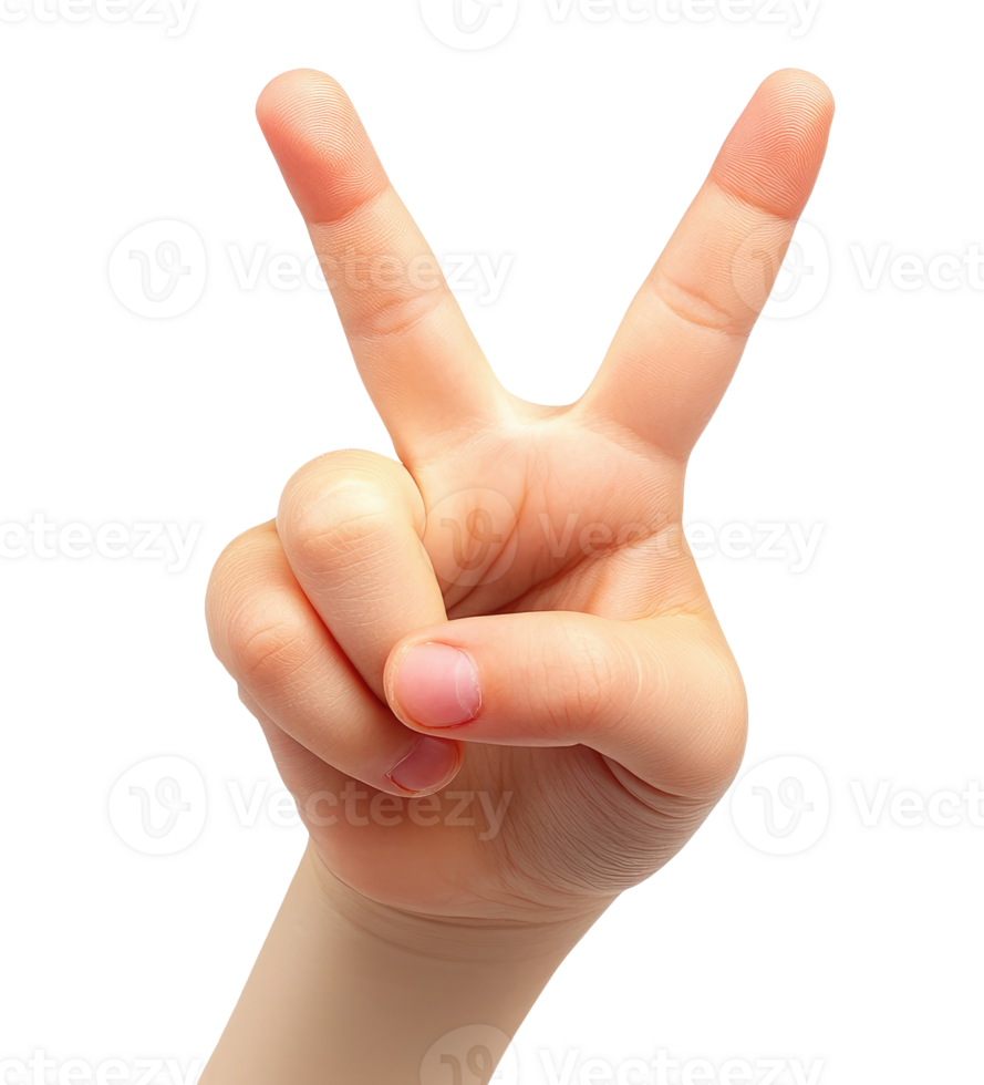 Kids hand showing peace gesture isolated on transparent background png