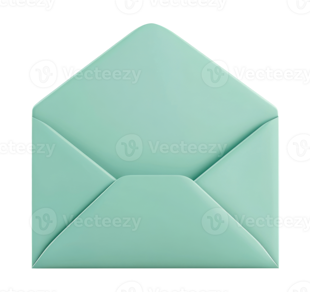 Illustration of an open green envelope isolated on transparent background png