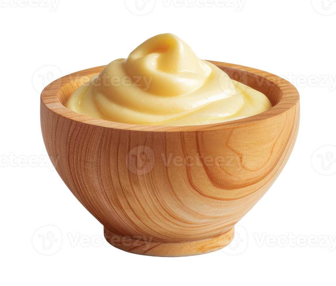 Wood bowl with mayonnaise isolated on transparent background png