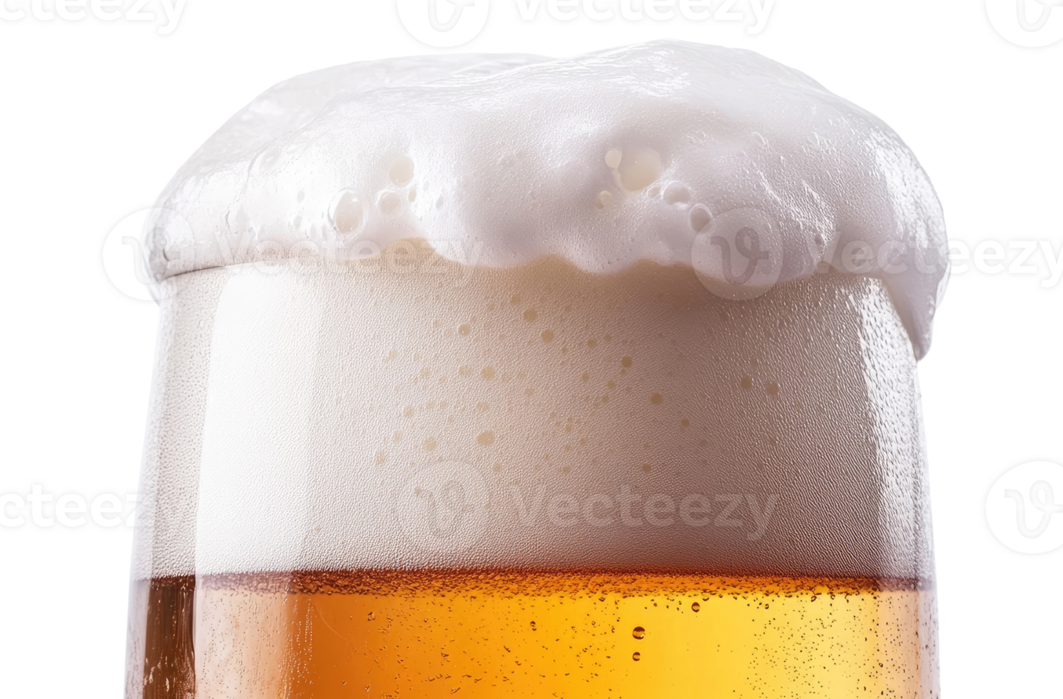 Closeup of a beer glass with foam isolated on transparent background png