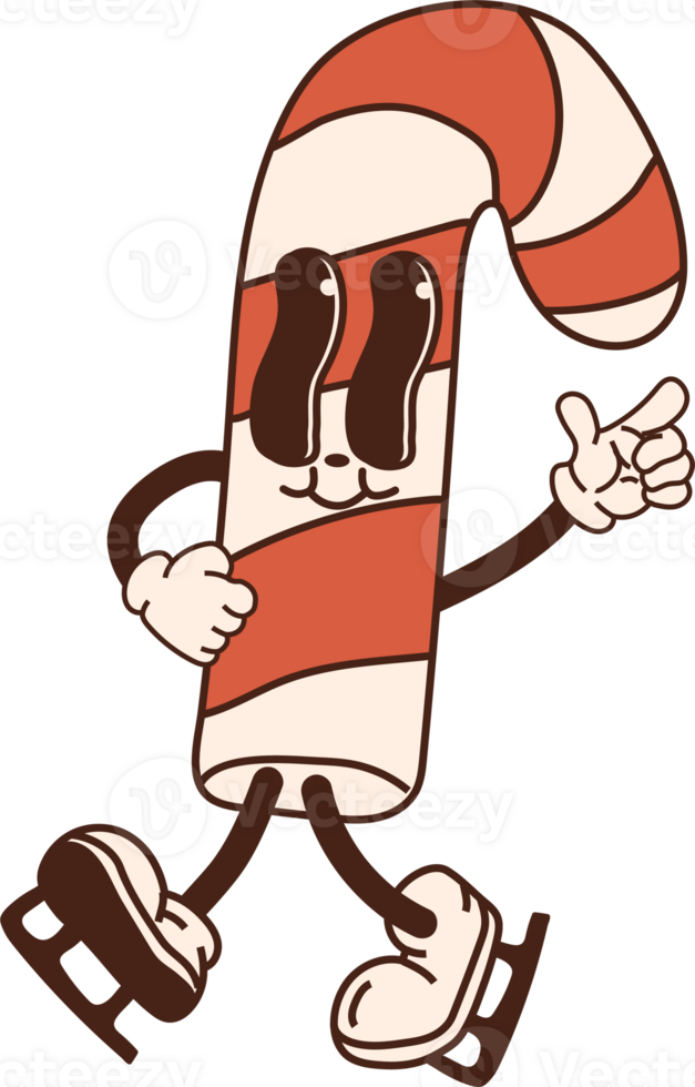 Retro candy character. 40s, 50s, 60s old animation style in skates. Christmas mascot png