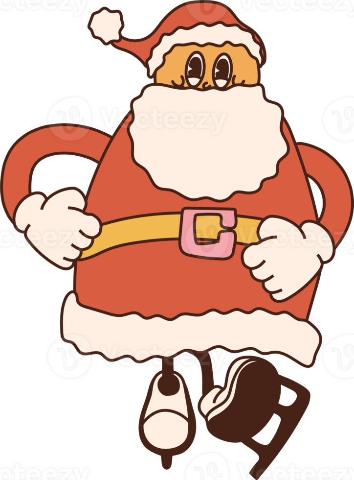 Retro Santa Claus character. 40s, 50s, 60s old animation style in skates. Christmas mascot png