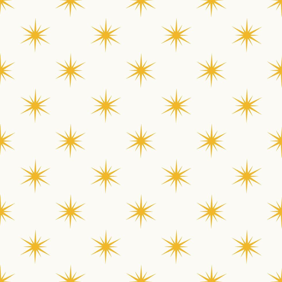 Star shape background. Shiny twinkles seamless pattern. Magic Y2k geometric yellow sparkles illustration. Abstract modern bg. vector