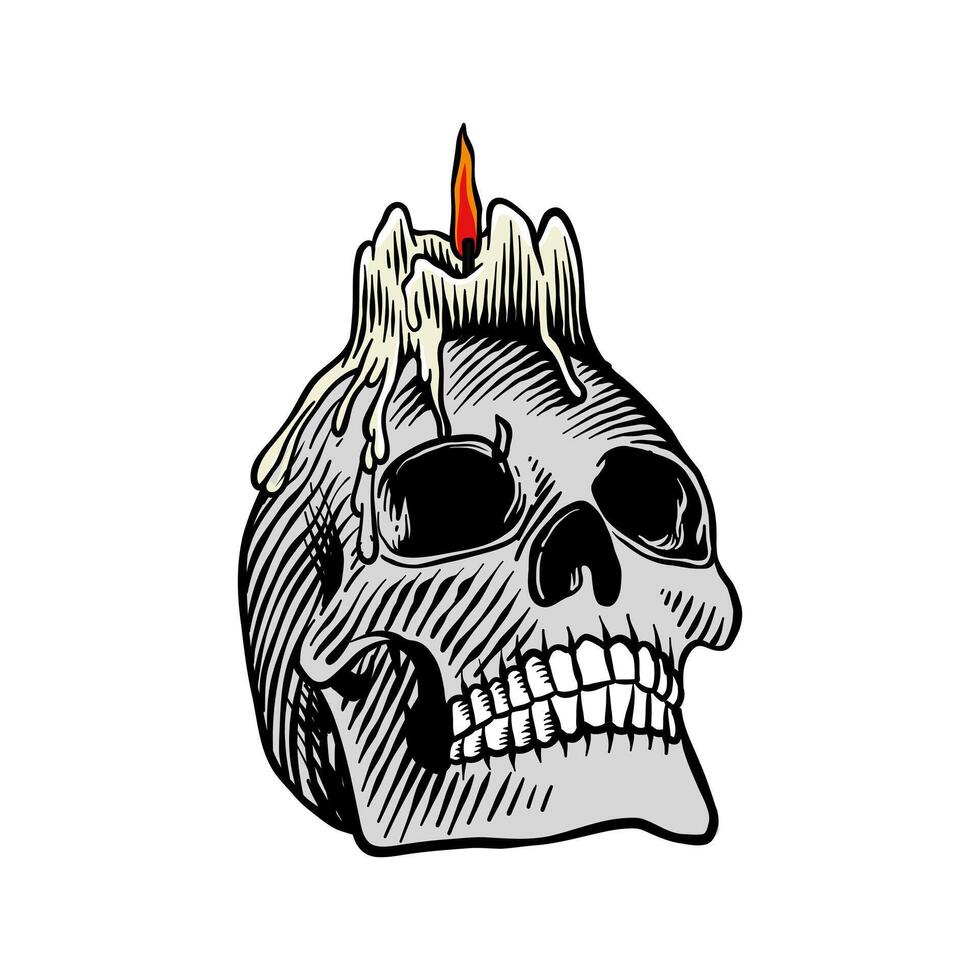 illustration of a skull with a burning candle vector