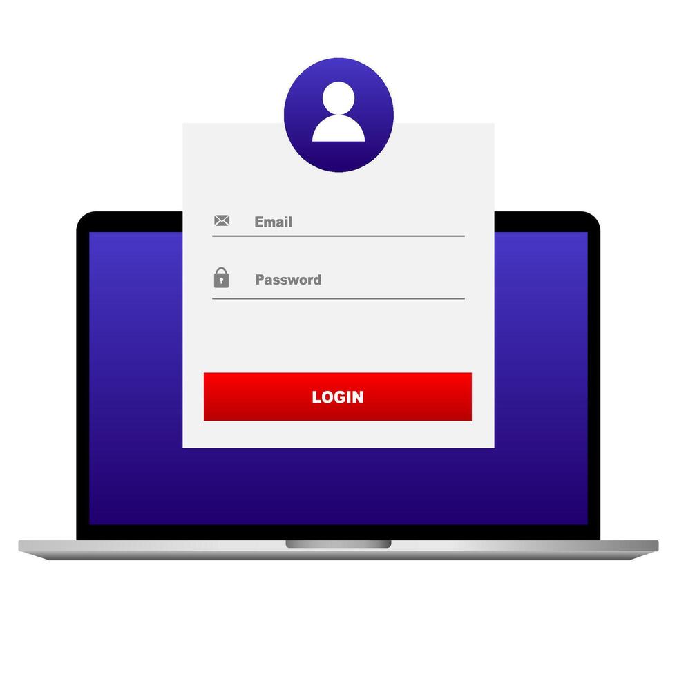 Login page on laptop screen. authorization on the browser page with the user's login and password. illustration vector