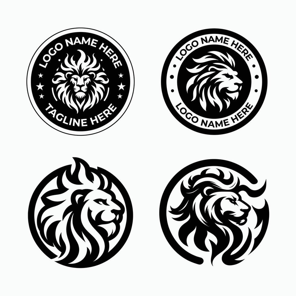4 different circle lion logos with black shape vector