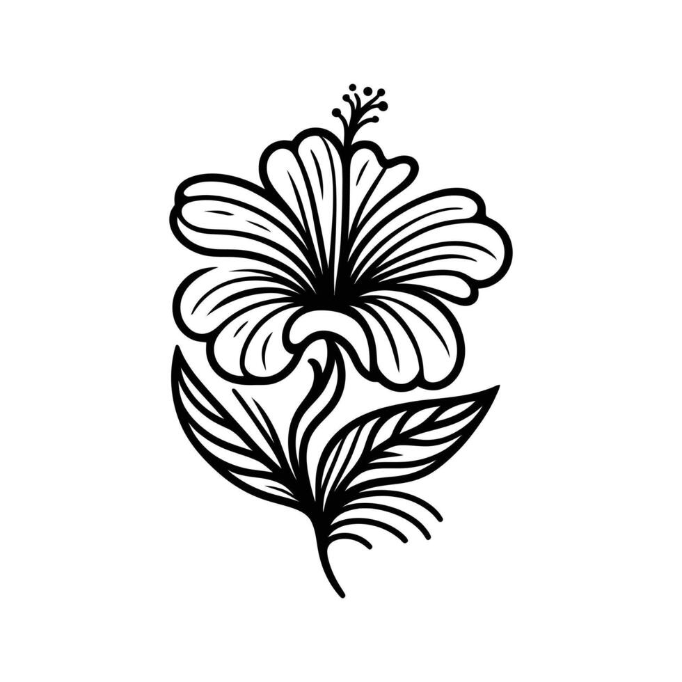 A drawing of A hibiscus flower outline vector