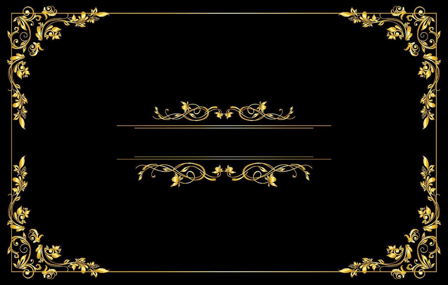 wedding invitation golden frame with floral ornament vector