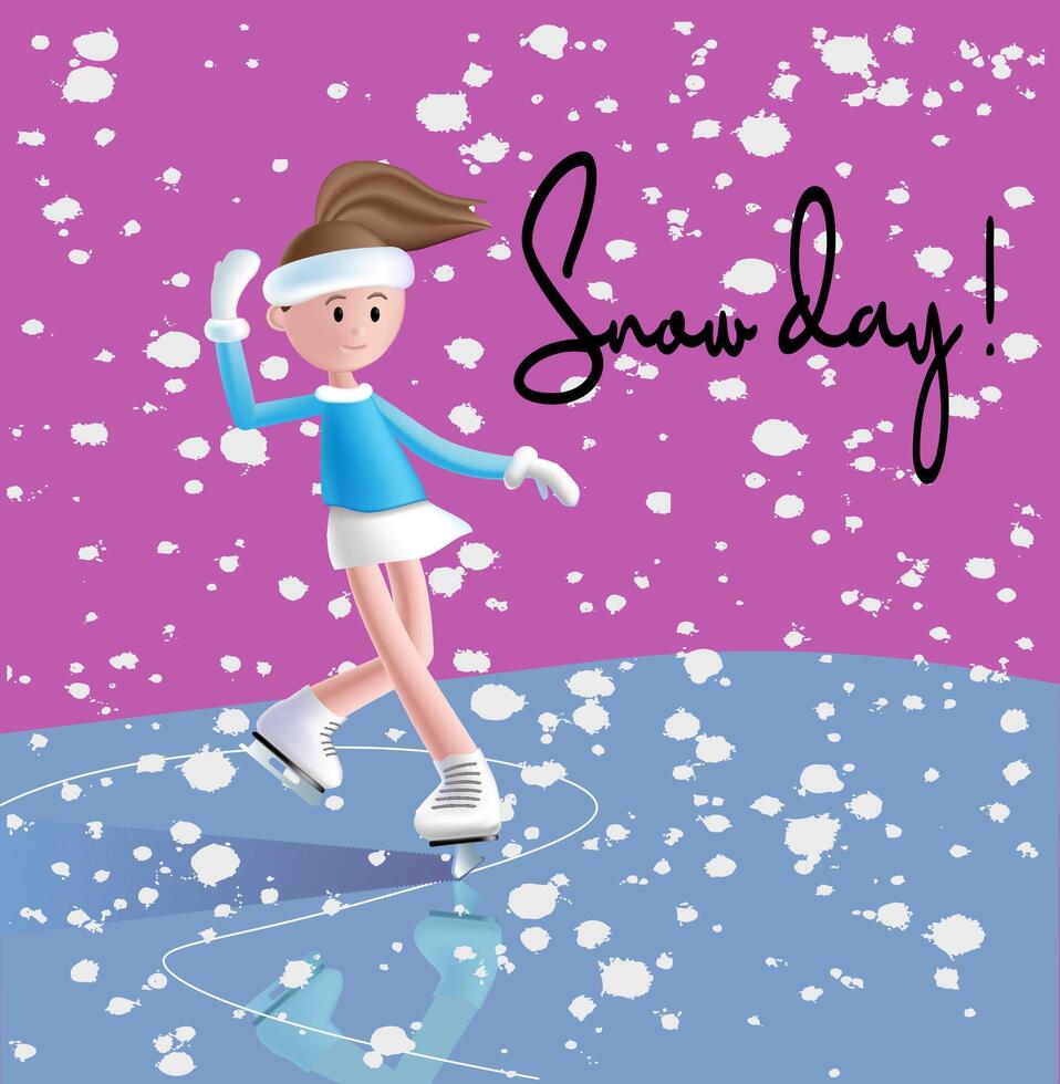 Snow day winter card design with Ice Skating Girl vector