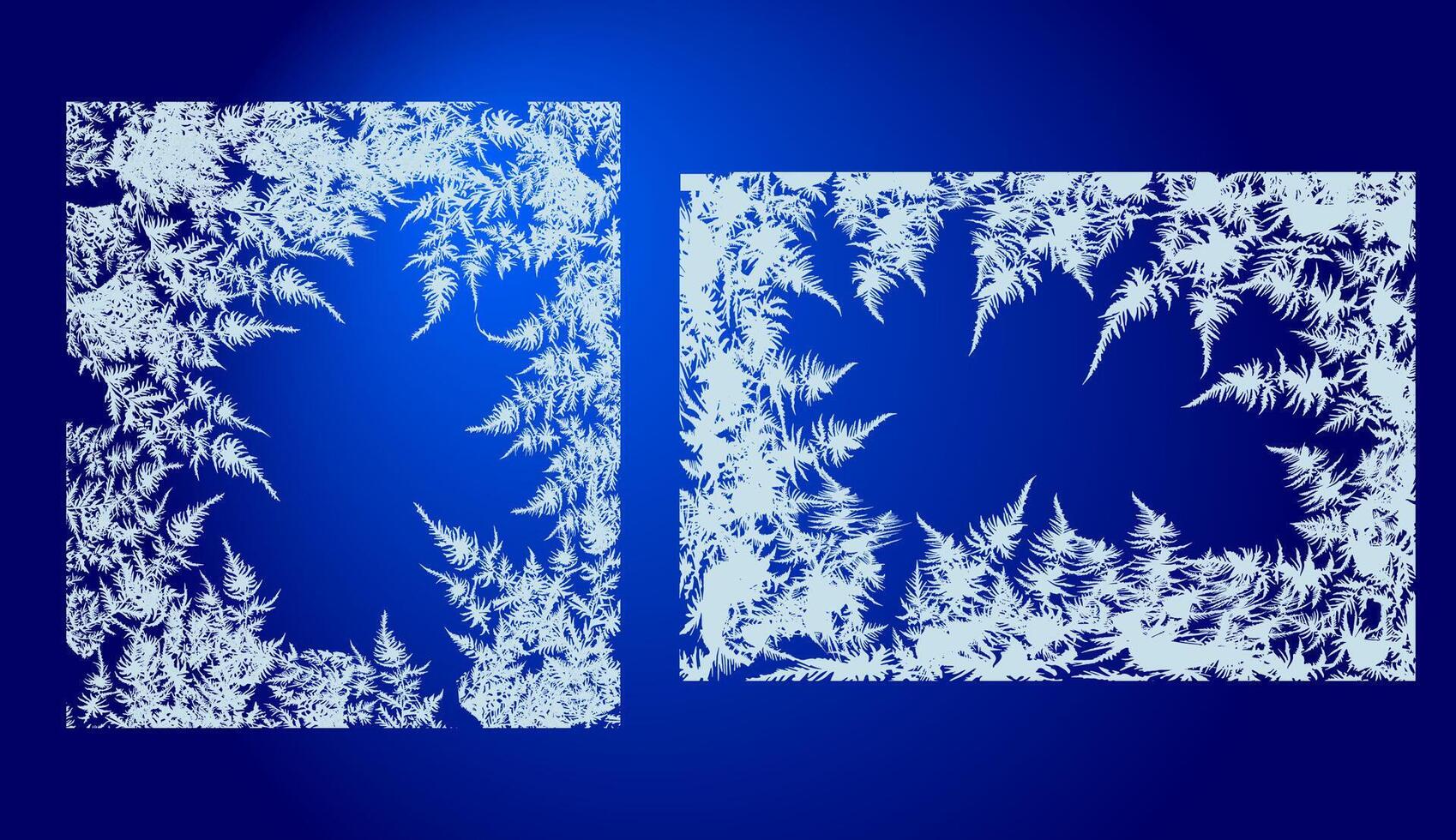 Winter frame with frosted patterns . White ice crystals design texture freeze winter window. vector