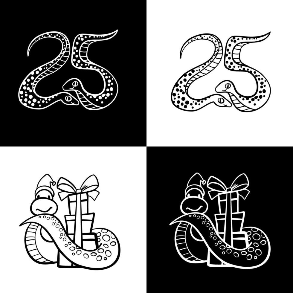 Cute snake character collection linear drawing, Chinese zodiac symbol,, 2025 new year vector