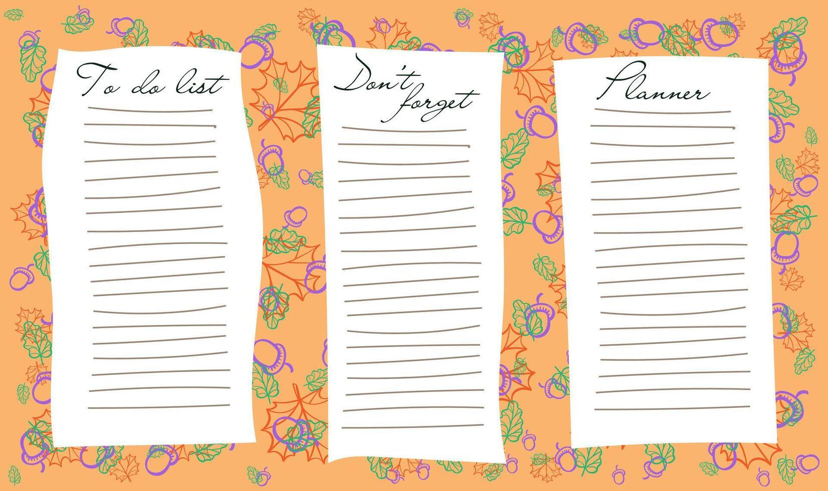 Set of seasonal autumn, winter printable pages, Autumn menu, to do list, to buy. vector