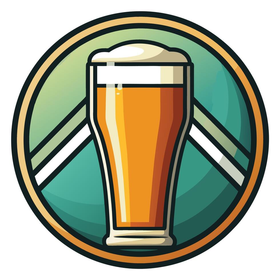Outline of a glass of beer with a frothy head on a colorful background vector