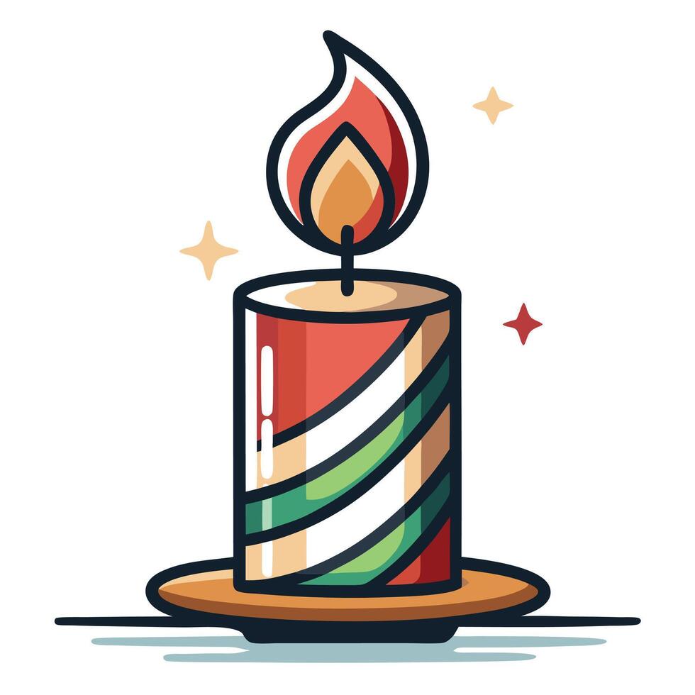 Colorful Christmas candle glowing on a decorative plate vector