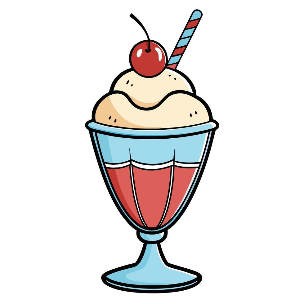 Enjoying a classic ice cream sundae with a cherry on top vector