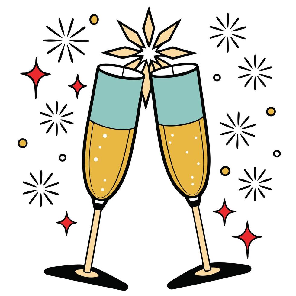 Celebrate New Year's Eve with Toasting Champagne Flutes vector