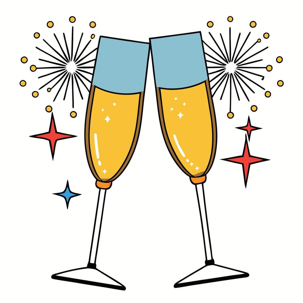 Celebrating new year's eve with toast and sparkling fireworks vector