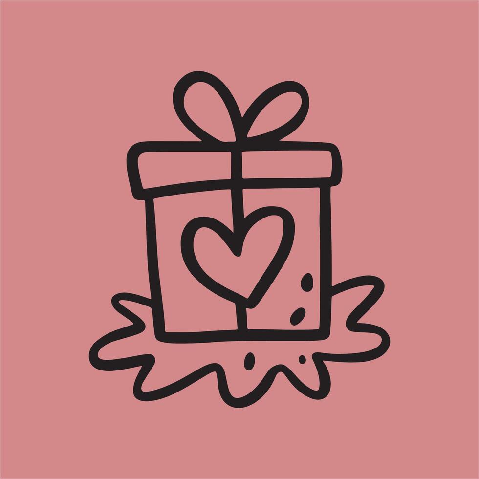 Gift Box Illustration with Doodle and Sketch Elements, Perfect for Cute, Kawaii, and Cartoon-Inspired Designs vector