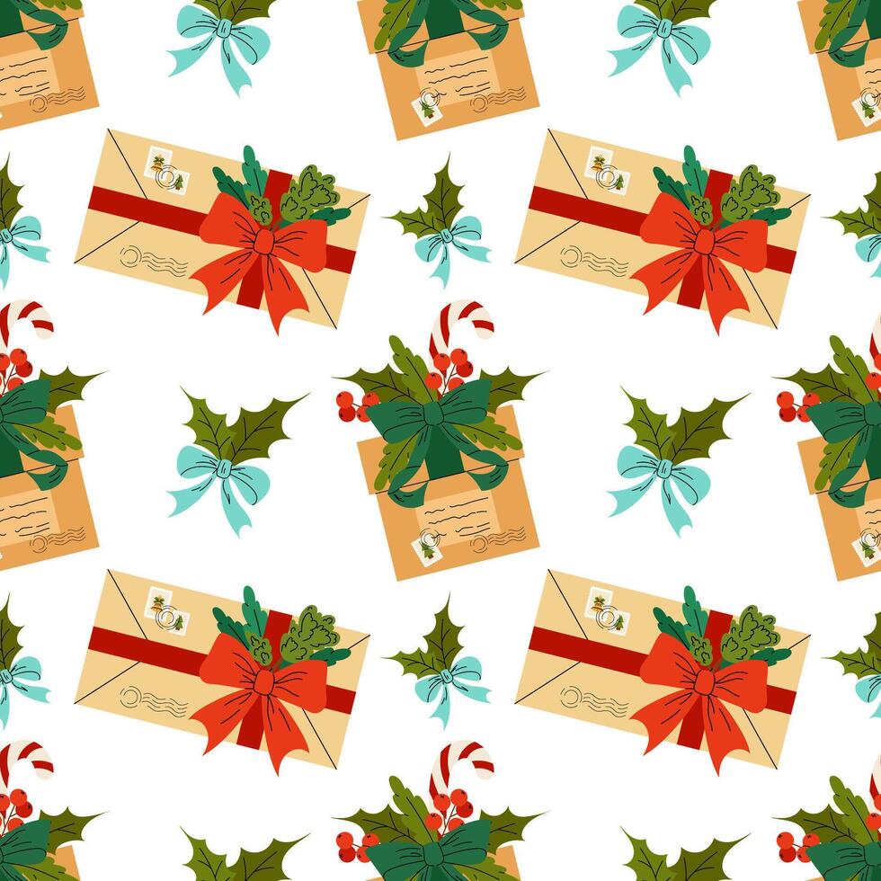 Christmas letter. Parcel. Christmas seamless pattern. For textile, wrapping paper, background. vector
