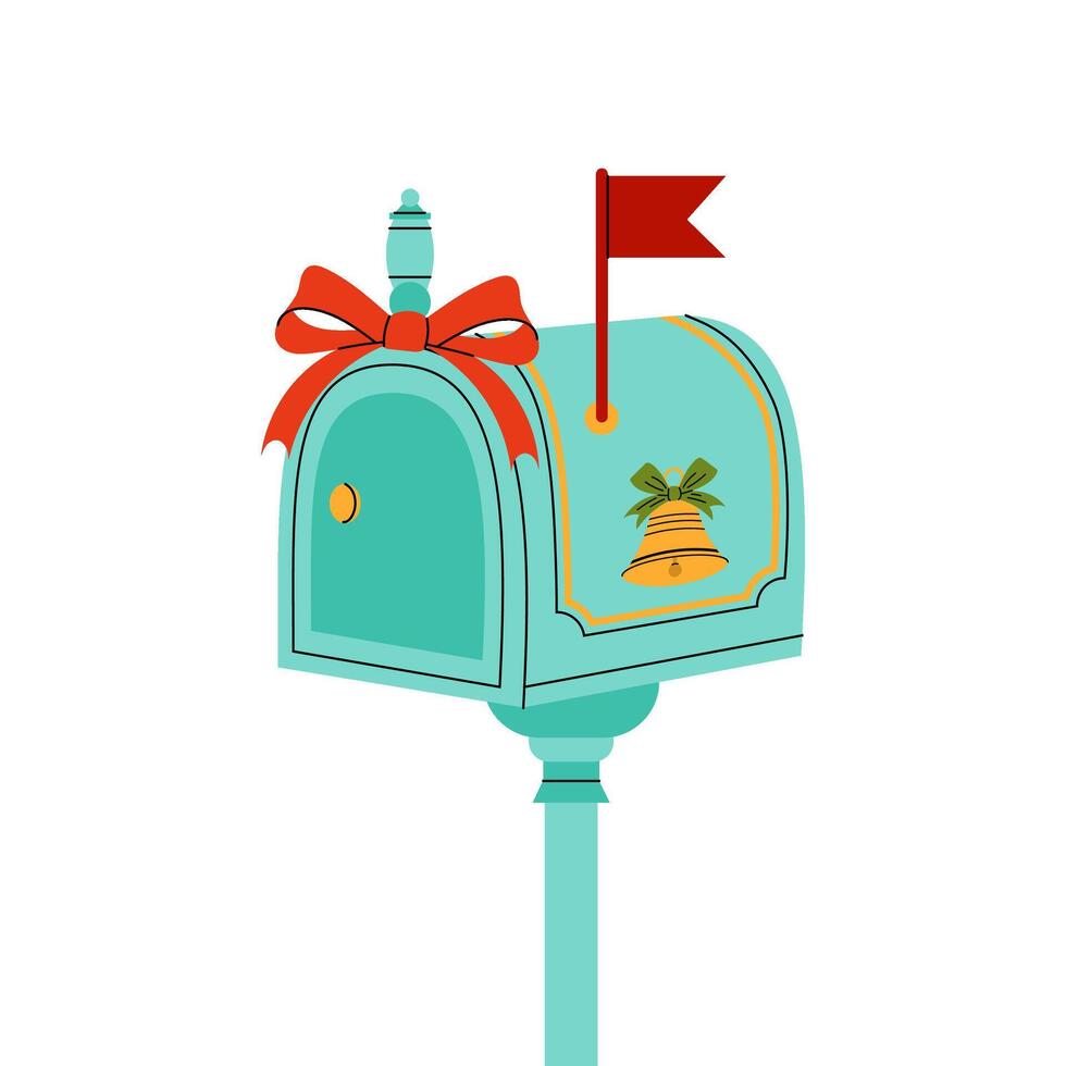 Postbox. Vintage blue coloured metal box for letters and postcards. Flat illustration on white background. vector