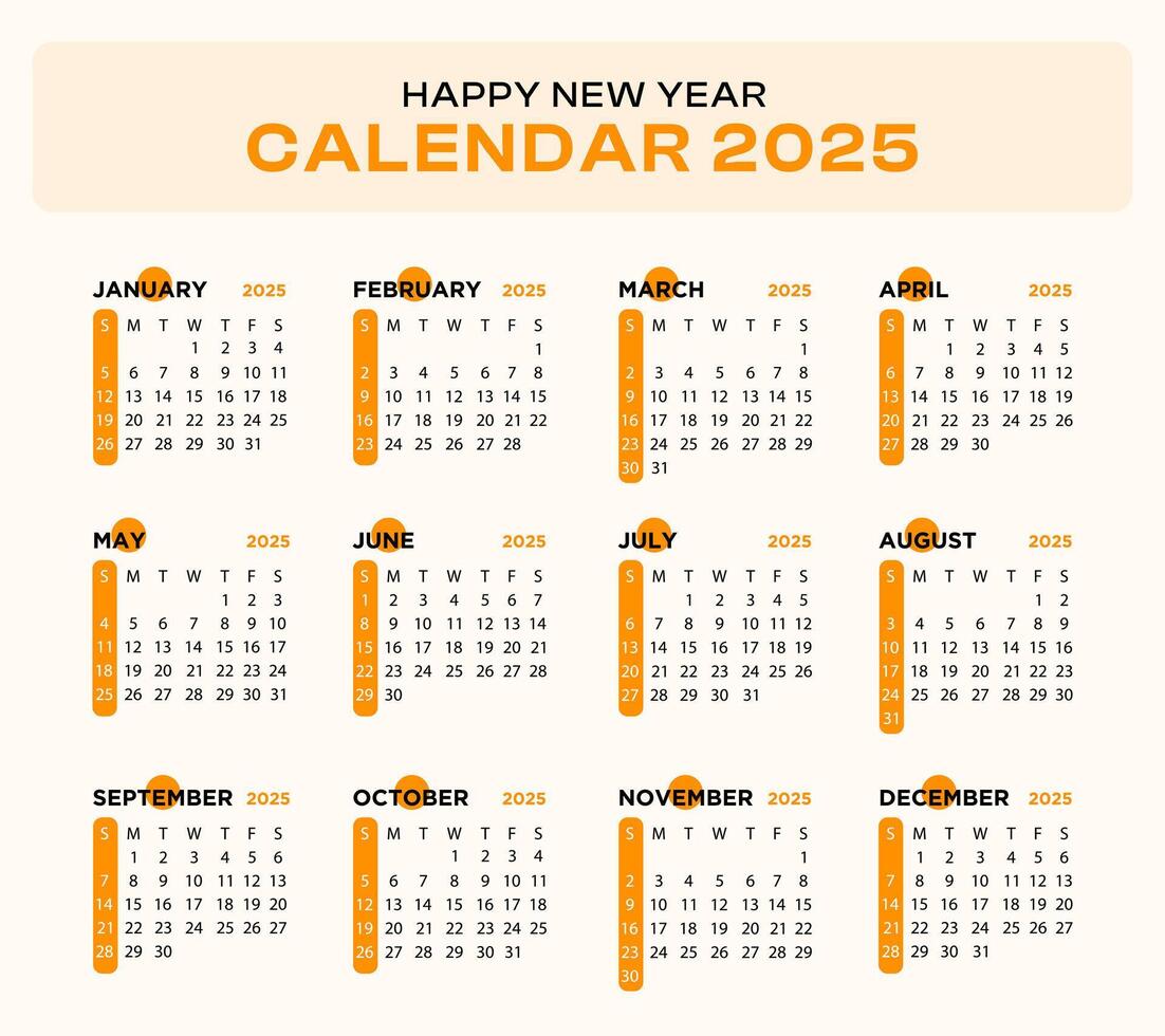 2025 Calendar template for happy new year vector