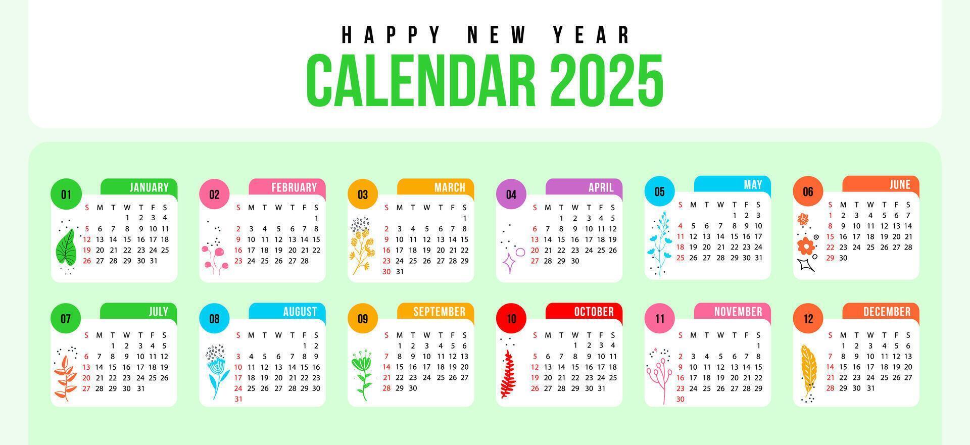 Creative 2025 calendar with flat design for happy new year vector