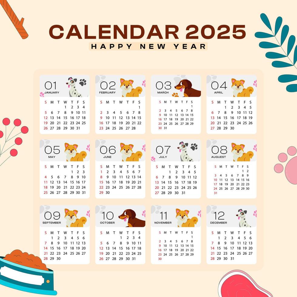 2025 Calendar template for happy new year with creative background vector