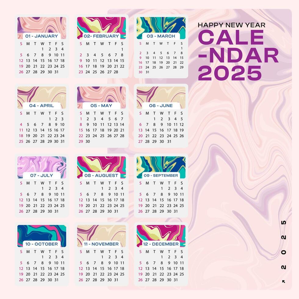 Creative new year 2025 calendar with colorful background vector