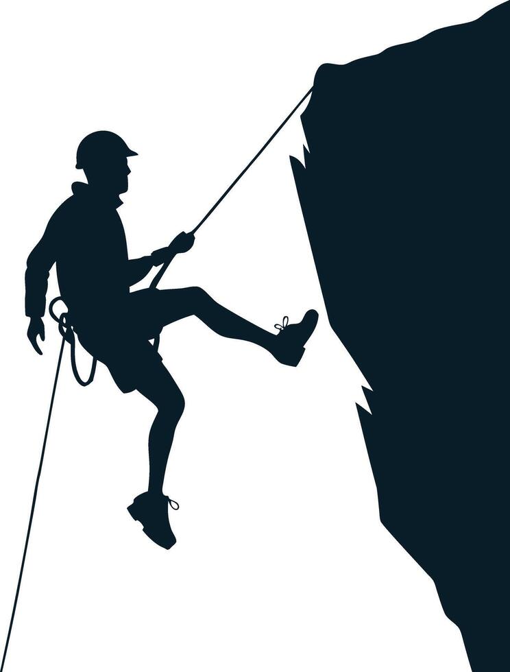 Silhouette of a Rock Climber Rappelling Down vector