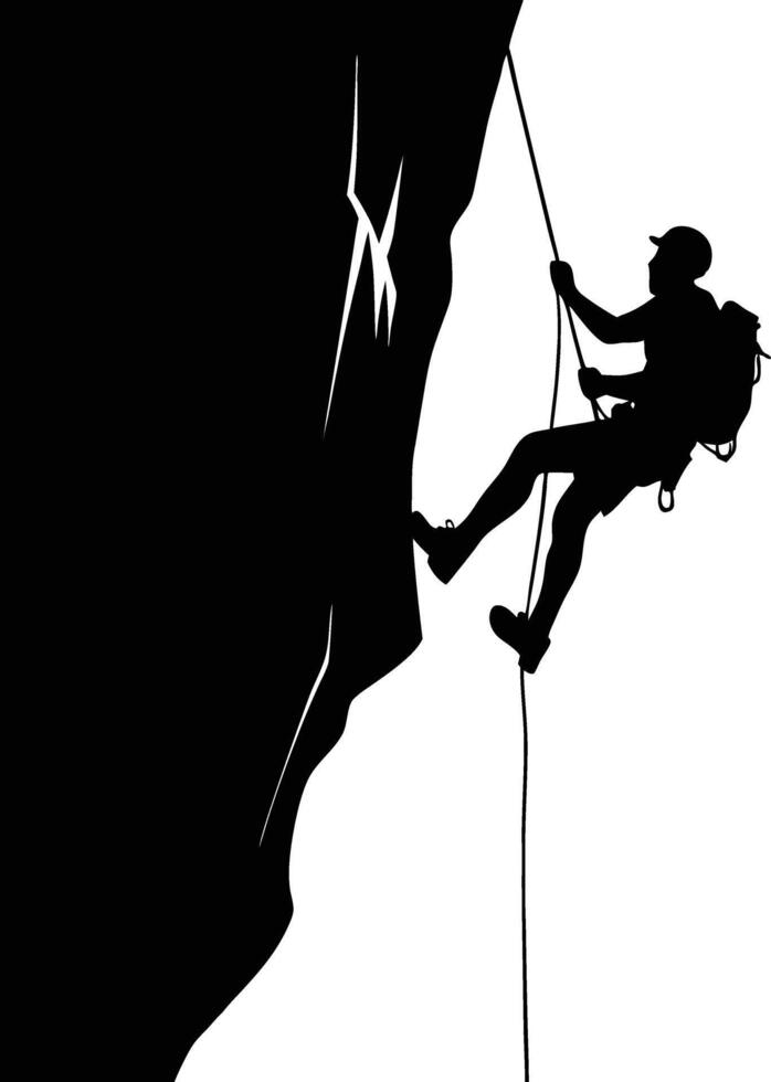 Silhouette of a Rock Climber Rappelling Down vector