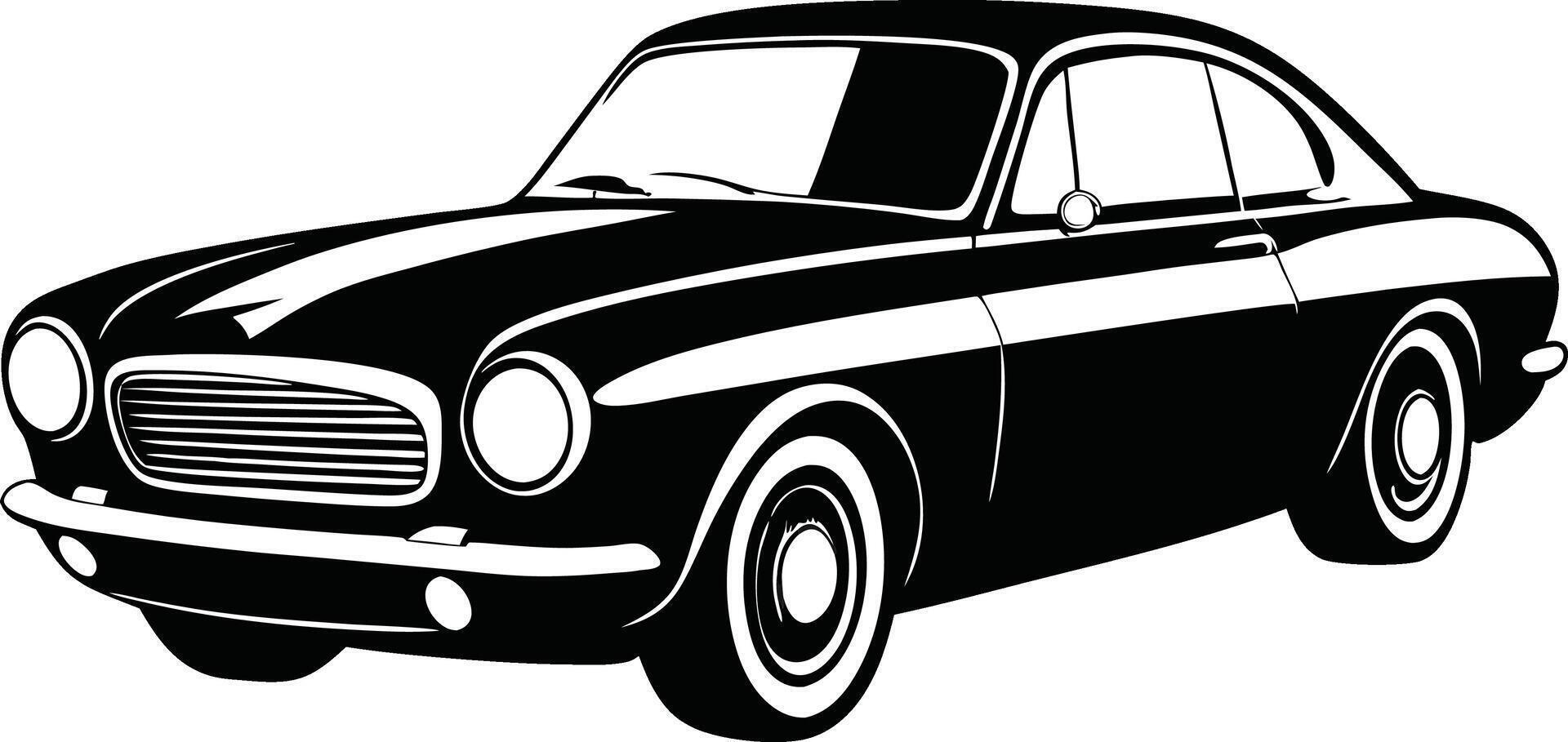 an old car is shown in black and white vector