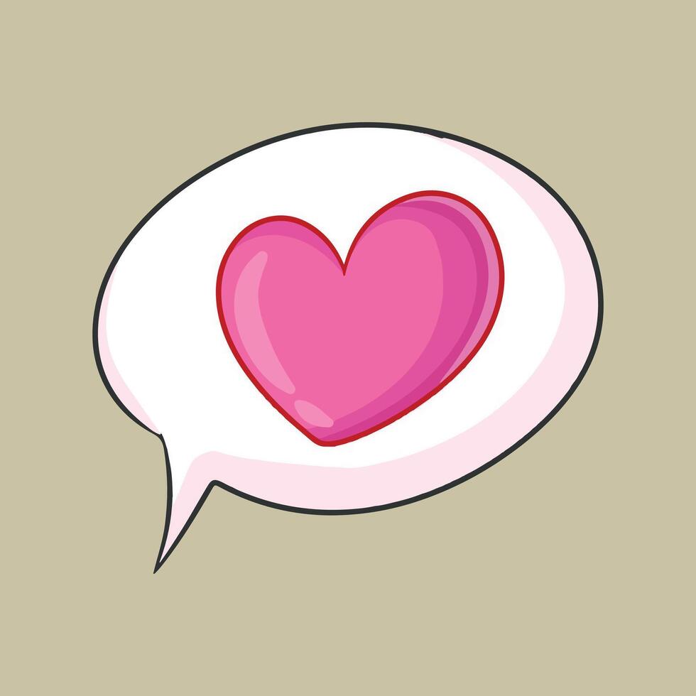 Pink heart on a speech bubble. illustration in cartoon style. vector