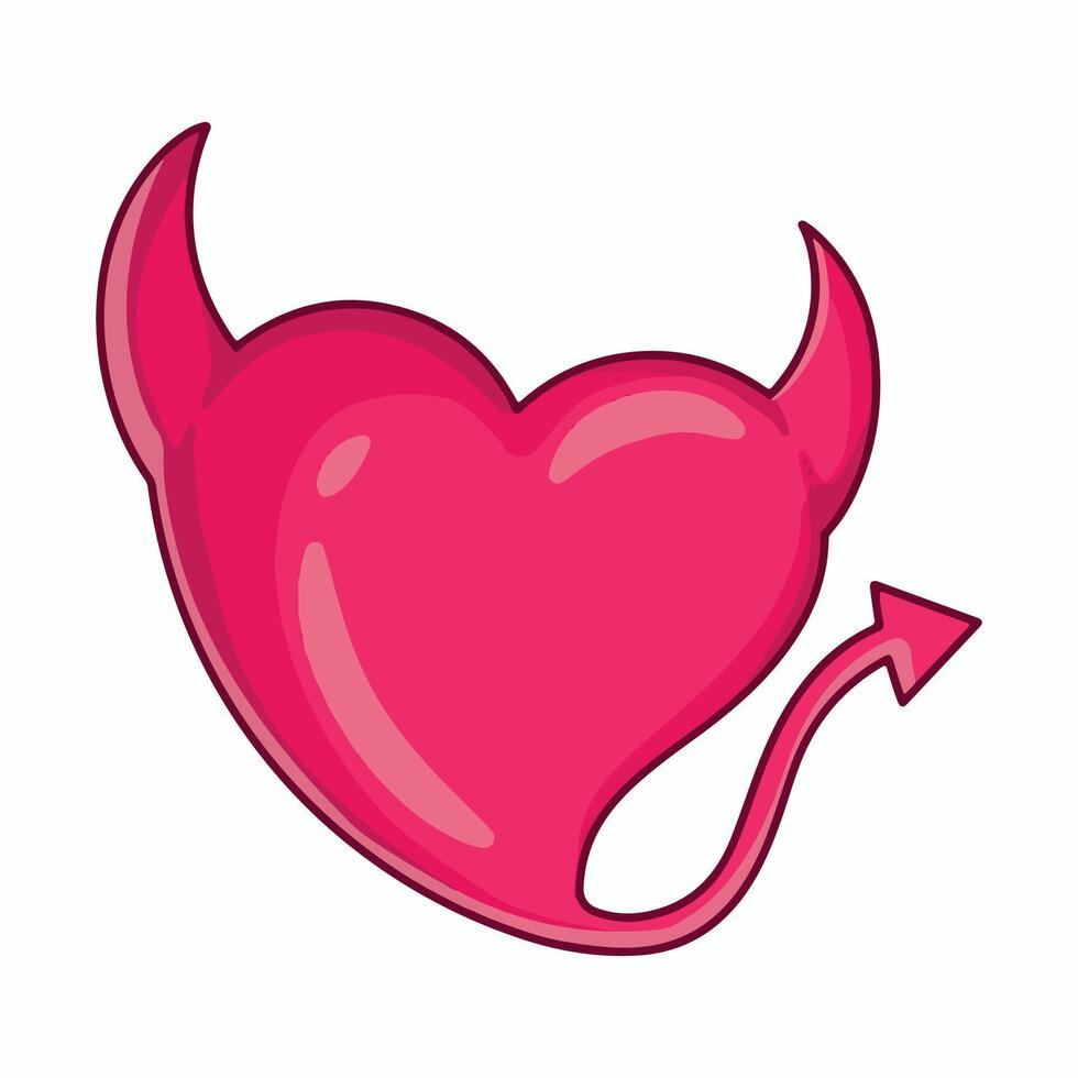 Red heart with horns and tail on a white background. illustration vector