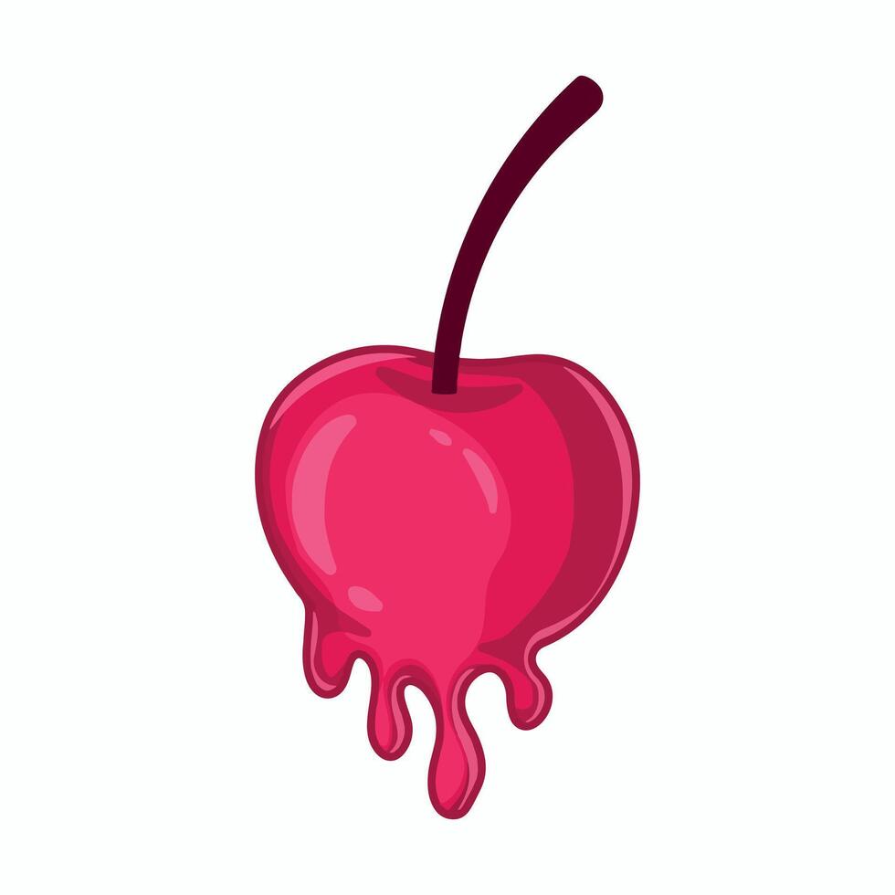 Cherry with dripping juice icon in cartoon style on a white background vector