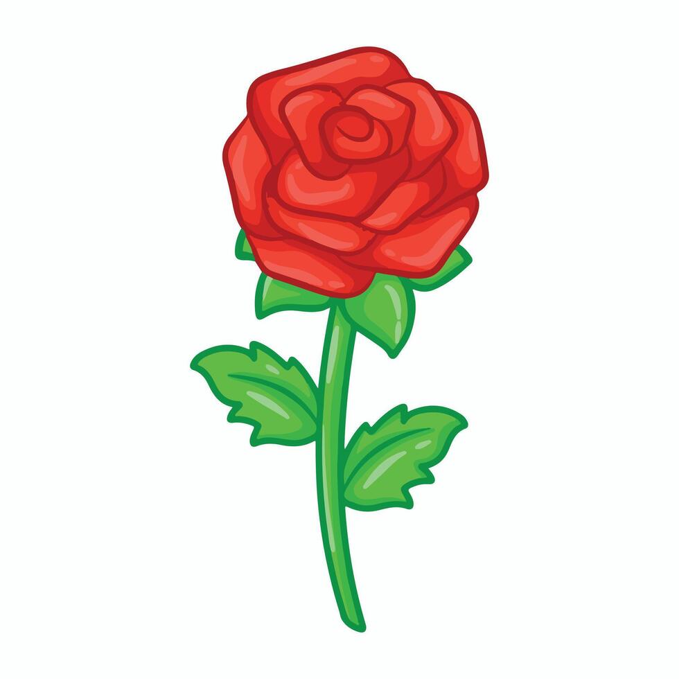 Red rose icon in cartoon style isolated on white background. Flowers symbol stock illustration. vector
