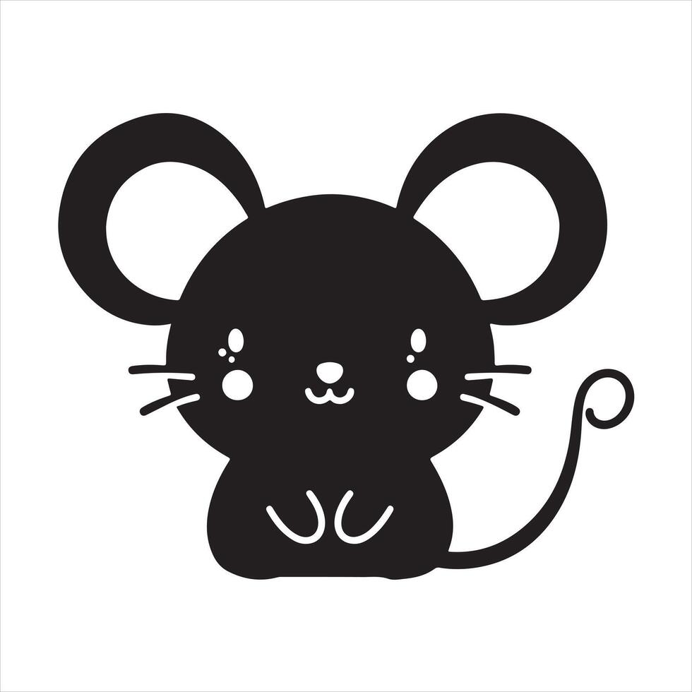 Cute Mouse black silhouette on white background vector