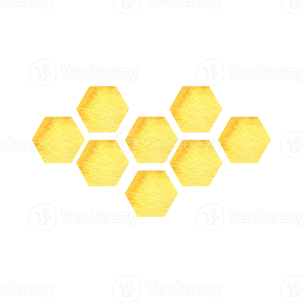 Honeycomb background with yellow combs watercolor illustration. Hand drawn isolated hexagons geometric pattern, fresh organic food clipart for invitation,card,poster, menu design png