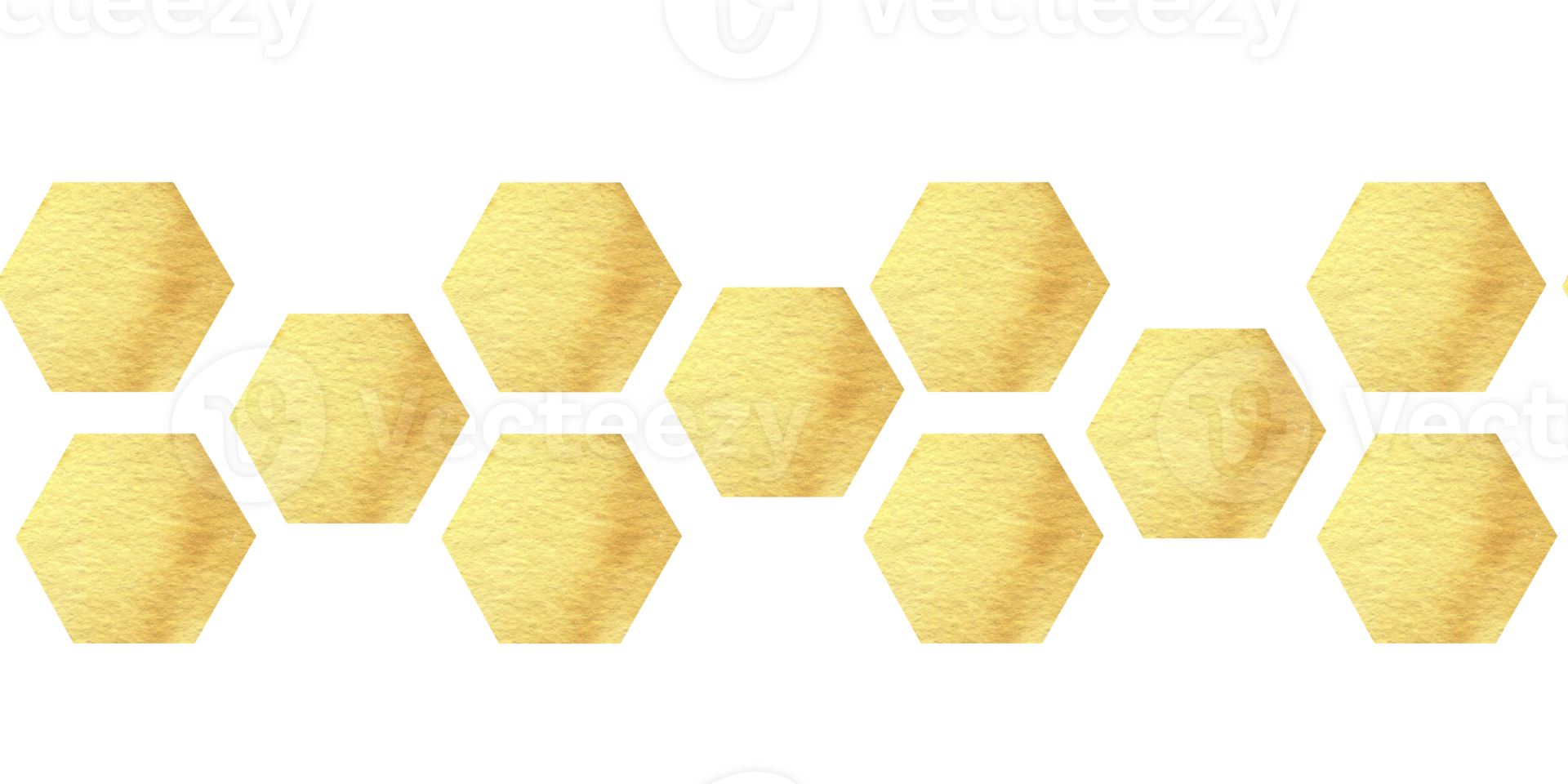 Yellow honeycombs seamless banner. Watercolor golden hexagons icons, organic farm food border for product packing, medicine, cosmetics box, fabric, stationery design. png