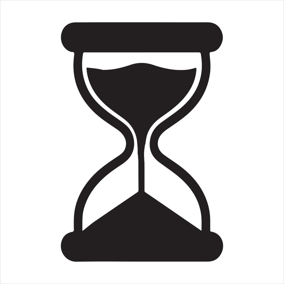 Black silhouette style hourglass in shield silhouette white background vector