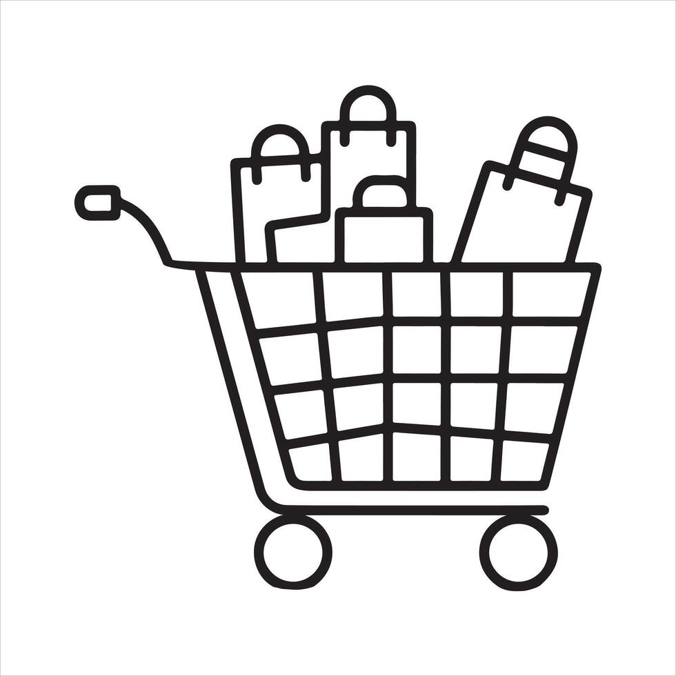 single one line Shopping Cart black silhouette on white background vector