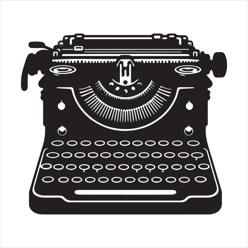Old Typewriter black silhouette on white background vector