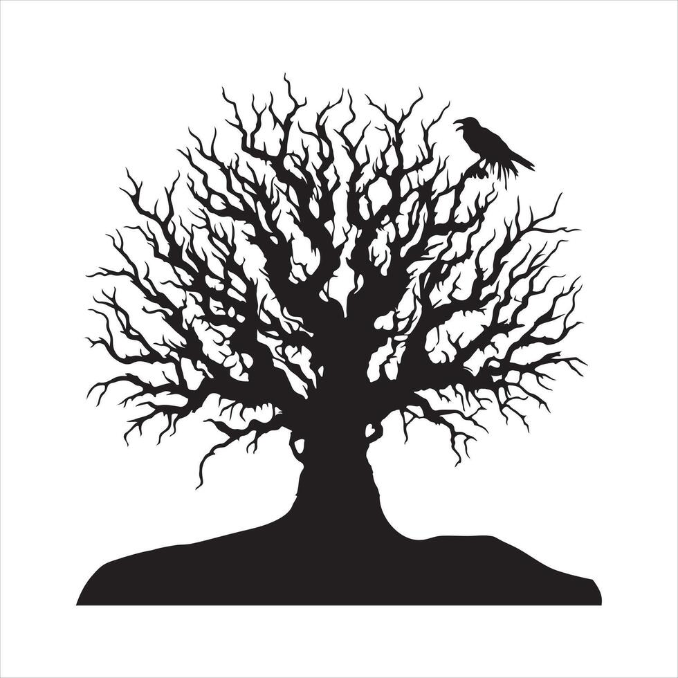 Dead Halloween Scary Tree black silhouette on white background vector