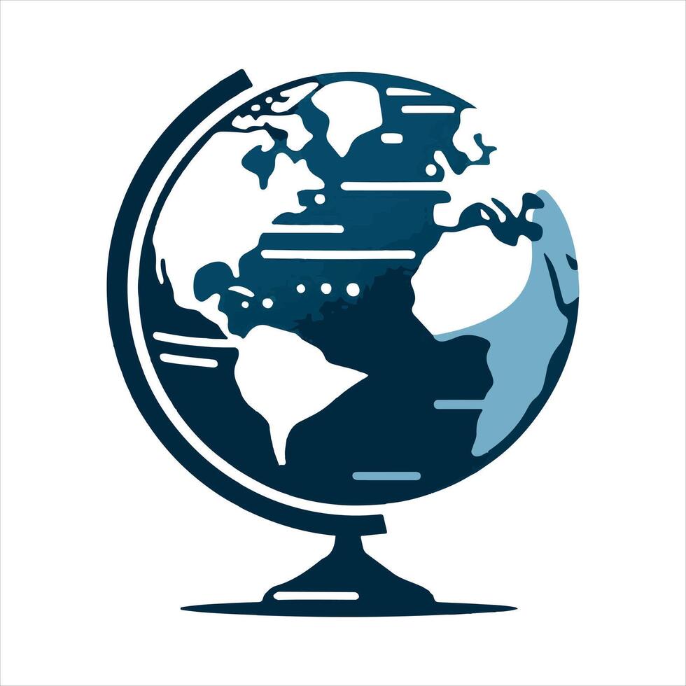 A blue and white flat color globe silhouette on white background vector