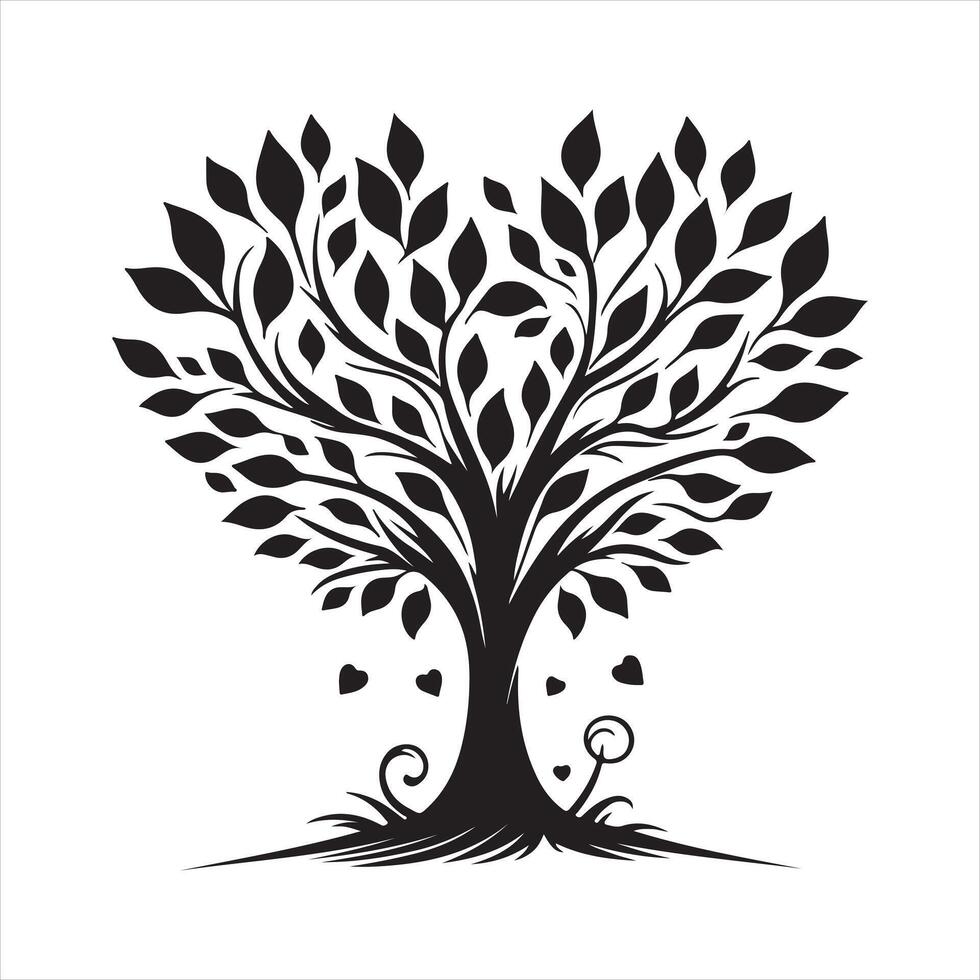 love tree silhouette on white background vector