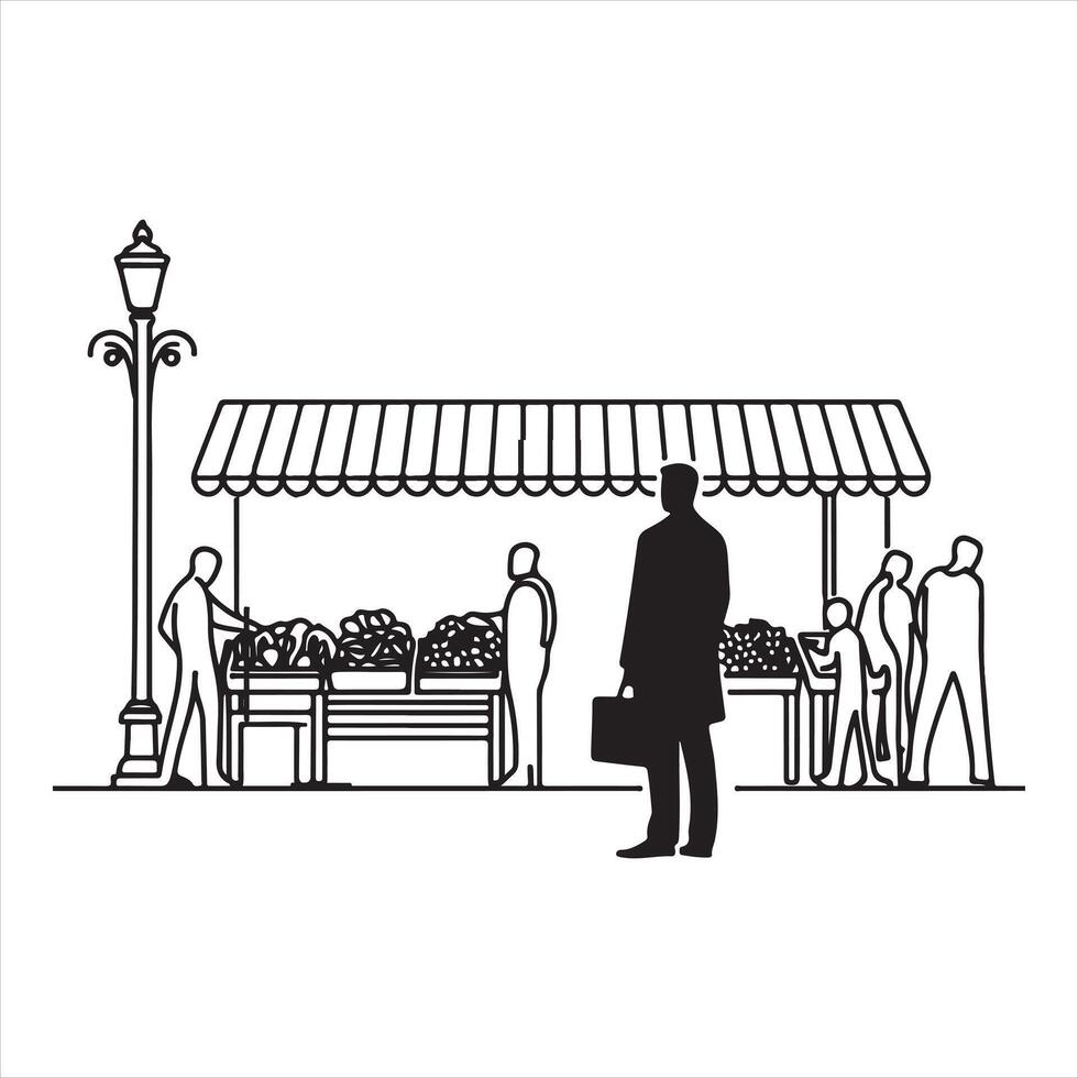 single one line Market silhouette white background vector