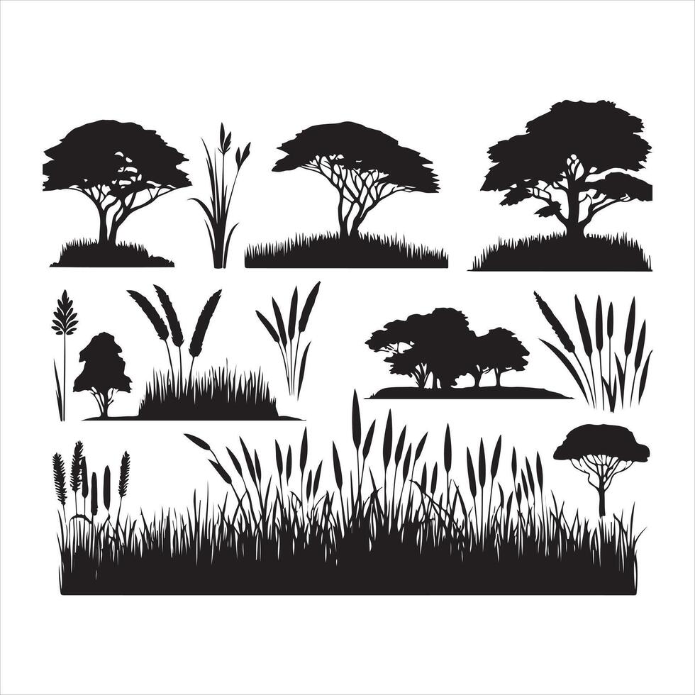 grass field set black silhouette on white background vector